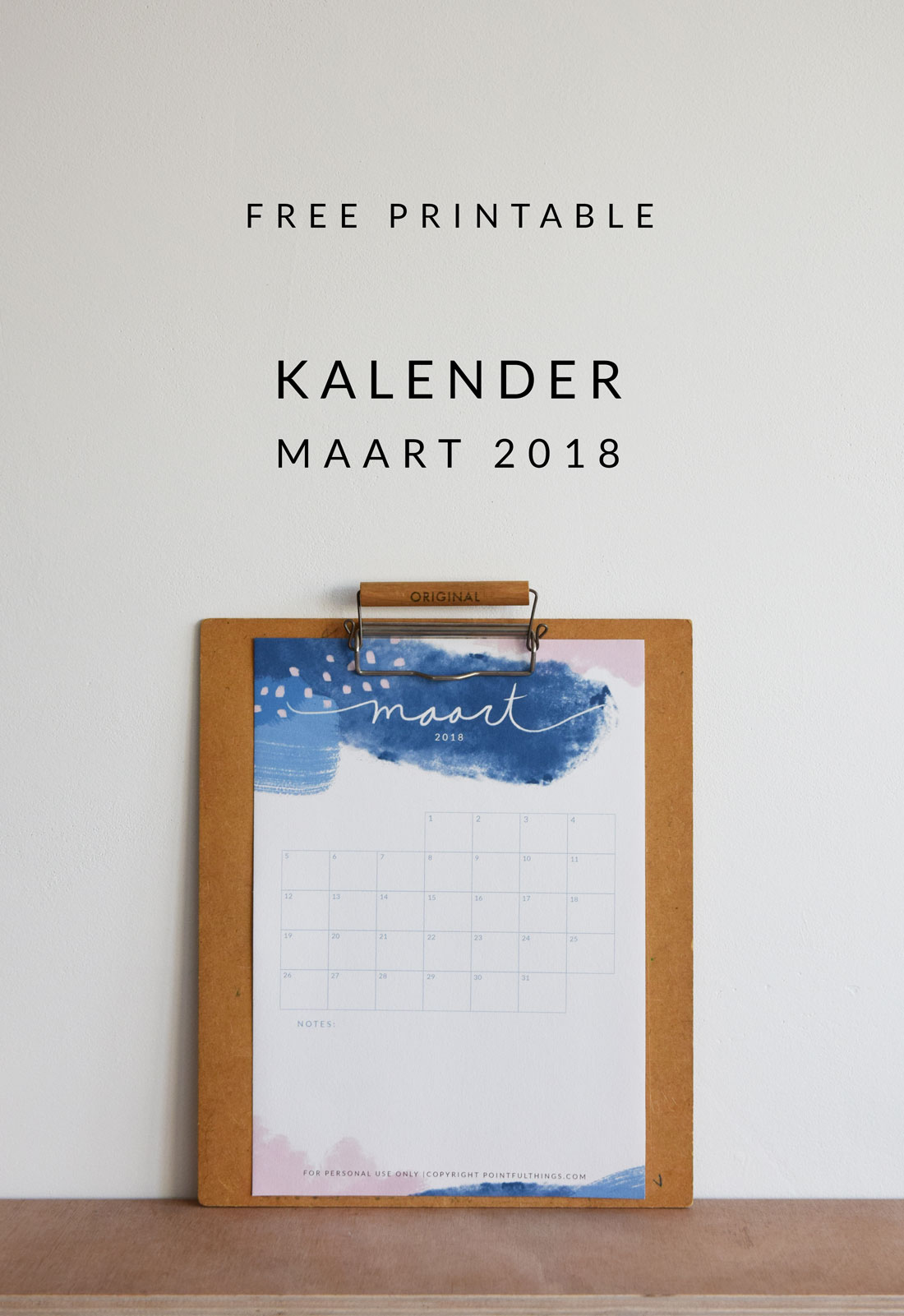 Free Printable | Kalender Maart 2018 - Pointful Things