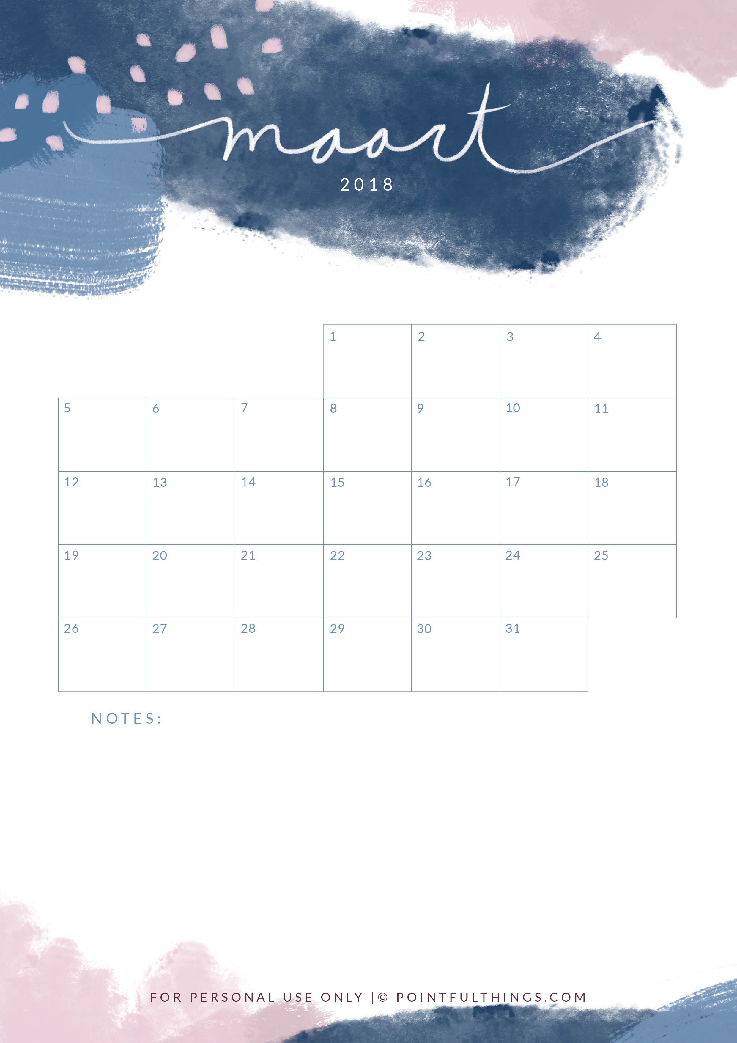 Nieuw Free printable | kalender maart 2018 - Pointful Things DY-34
